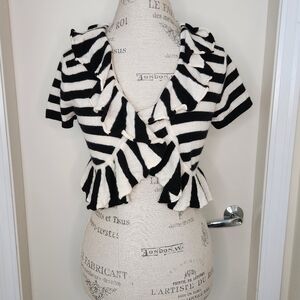 Black & White Stripe Cashmere Crop Cardigan